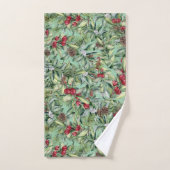 Rood Groen Holly Kerstmis Patroon Monogram Bad Handdoek (Handdoek)