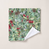 Rood Groen Holly Kerstmis Patroon Monogram Bad Handdoek (Wasdoekje)