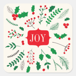Rood Groen Holly Vreugde Kerstmis Patroon Vierkante Sticker