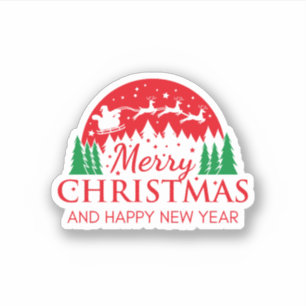 Rood Groen Illustratie Vrolijk Kerstfeest Sticker