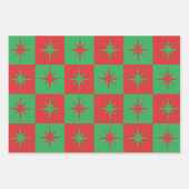 Rood-groen-ingedrukte retro-kerststarburen inpakpapier vel (Voorkant 2)