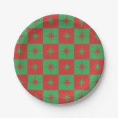 Rood-groen-ingedrukte retro-kerststarburen papieren bordje (Voorkant)
