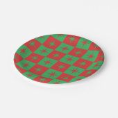 Rood-groen-ingedrukte retro-kerststarburen papieren bordje (Gekanteld)