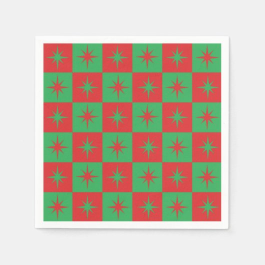Rood-groen-ingedrukte retro-kerststarburen servet (Voorkant)