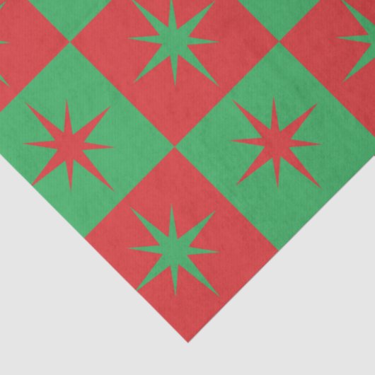 Rood-groen-ingedrukte retro-kerststarburen tissuepapier (Detail)