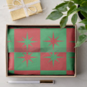 Rood-groen-ingedrukte retro-kerststarburen tissuepapier (Geschenk)