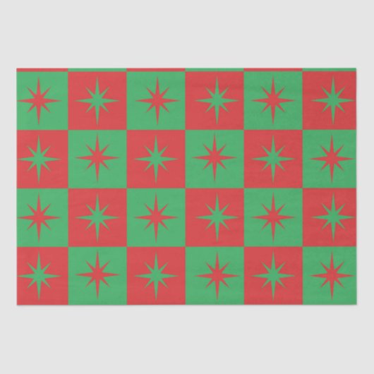 Rood-groen-ingedrukte retro-kerststarburen tissuepapier (Voorkant)