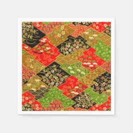 Rood Groen Japans Kimono Bloemen Decoupage Papier Servet