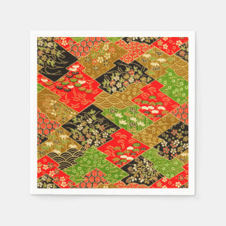 Rood Groen Japans Kimono Bloemen Decoupage Papier Servet