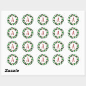Rood & Groen Jolly Holly Monogram Ronde Sticker (Vel)