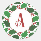Rood & Groen Jolly Holly Monogram Ronde Sticker (Voorkant)