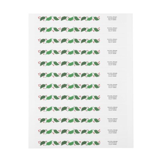 Rood & Groen Jolly Holly wikkel rond adreslabel (Vel)