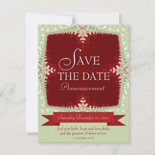 Rood + Groen Kanten Save-the-Date Uitnodiging (Voorkant)