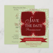 Rood + Groen Kanten Save-the-Date Uitnodiging (Voorkant / Achterkant)