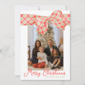 Rood & Groen Kerst Geplaagd Bow Wrap Foto Feestdagenkaart (Voorkant)