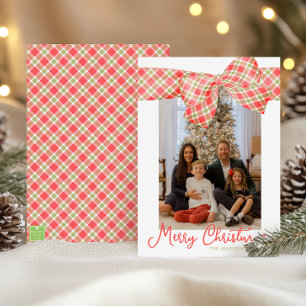 Rood & Groen Kerst Geplaagd Bow Wrap Foto Feestdagenkaart