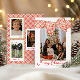 Rood & Groen Kerst Geplaagd Bow Wrap Foto Feestdagenkaart