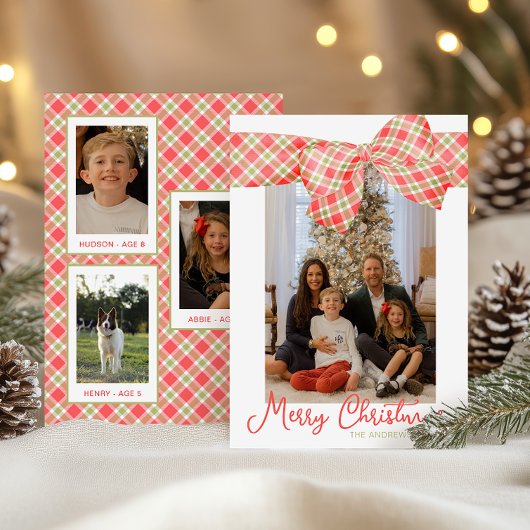 Rood & Groen Kerst Geplaagd Bow Wrap Foto Feestdagenkaart