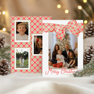 Rood & Groen Kerst Geplaagd Bow Wrap Foto Feestdagenkaart