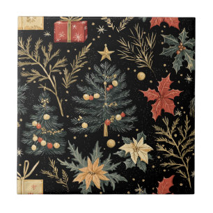Rood groen kerst holle kerst koolstofpatroon tegeltje