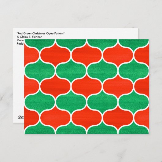 Rood Groen Kerst Ogee Pattern Briefkaart (Voorkant / Achterkant)