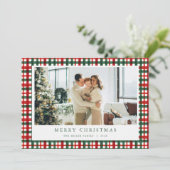 Rood Groen Kerst Plaid Foto Vakantie Kaart (Staand voorkant)