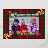 Rood Groen Kerst Plaid Goud Bladeren Familie Foto Folie Feestdagenkaart (Voorkant)