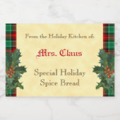 Rood Groen Kerst Plaid Vakantie Bakken Sticker (Enkel label)