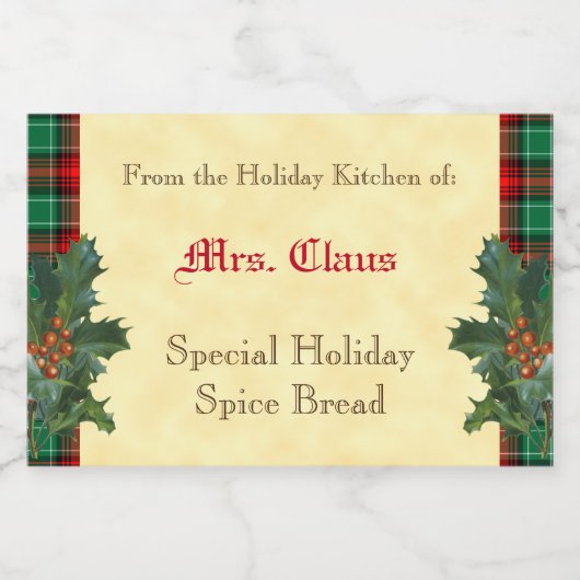 Rood Groen Kerst Plaid Vakantie Bakken Sticker (Enkel label)