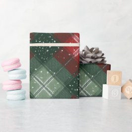 Rood groen kerst sneeuw geruite patroon cadeaupapier