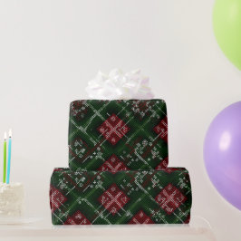 Rood Groen Kerst Sneeuw Plaid Patroon Cadeaupapier