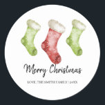 Rood Groen Kerst Sokken Vrolijk Kerstfeest Ronde Sticker<br><div class="desc">Modern en elegant ontwerp Rode Groene Kerstmis Sokken Vrolijke Kerstmis Sticker die met jouw tekst kan worden aangepast. Personaliseer het met uw familienaam en uw kerstdatum, of neem een speciaal bericht op! Klik op de knop "Aanpassen" en gebruik onze ontwerptool om deze sjabloon aan te passen. Bekijk de winkel voor...</div>