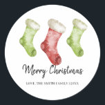 Rood Groen Kerst Sokken Vrolijk Kerstfeest Ronde Sticker<br><div class="desc">Modern en elegant ontwerp Rode Groene Kerstmis Sokken Vrolijke Kerstmis Sticker die met jouw tekst kan worden aangepast. Personaliseer het met uw familienaam en uw kerstdatum, of neem een speciaal bericht op! Klik op de knop "Aanpassen" en gebruik onze ontwerptool om deze sjabloon aan te passen. Bekijk de winkel voor...</div>