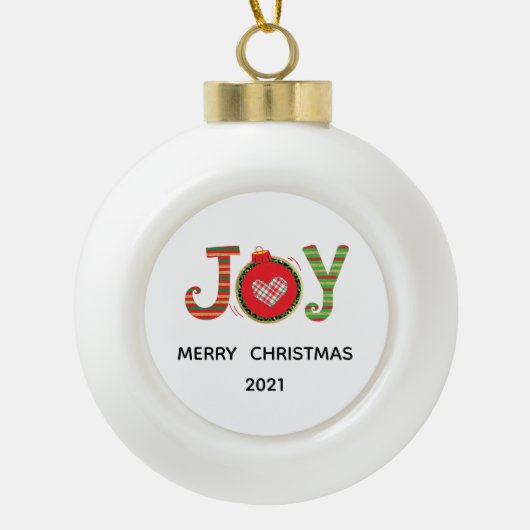 Rood Groen Kerst Vrolijk Kerstfeest Keramische Bal Ornament (Voorkant)