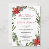 Rood groen Kerstbloem Twins baby shower Kaart (Voorkant)