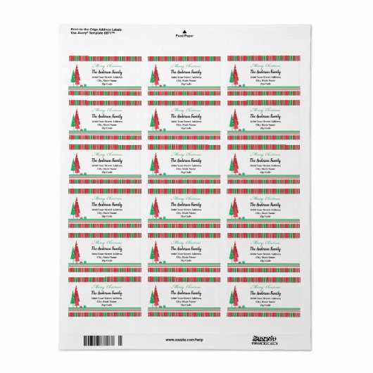 Rood Groen Kerstbomen Illustratie Label (Full Sheet)