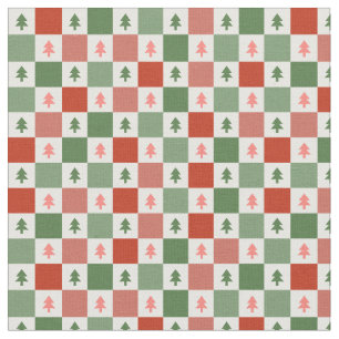 Rood Groen Kerstboom Checkerboard Patroon Stof