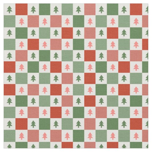 Rood Groen Kerstboom Checkerboard Patroon Stof (Close Up)