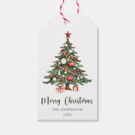 Rood Groen Kerstboom Chic Prettig Kerstfeest Cadeaulabel