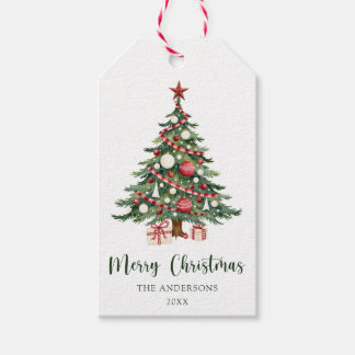Rood Groen Kerstboom Chic Prettig Kerstfeest Cadeaulabel