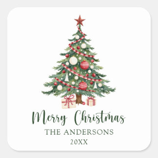 Rood Groen Kerstboom Chic Prettig Kerstfeest Vierkante Sticker