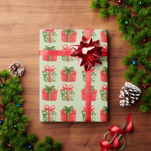 Rood, groen kerstcadeaupapier voor pastel cadeaupapier (Feestdagen Geschenken)