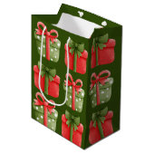 Rood, groen kerstcadeautje Groene Middelgrote Gift Medium Cadeauzakje (Voorkant Gekanteld)