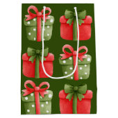 Rood, groen kerstcadeautje Groene Middelgrote Gift Medium Cadeauzakje (Achterkant)