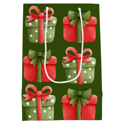 Rood, groen kerstcadeautje Groene Middelgrote Gift Medium Cadeauzakje (Achterkant)