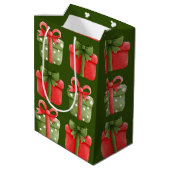 Rood, groen kerstcadeautje Groene Middelgrote Gift Medium Cadeauzakje (Achterkant Gekanteld)