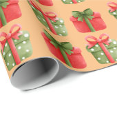 Rood, groen kerstcadeautje Oranje papier voor opvu (Rol Hoek)