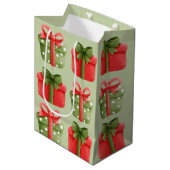 Rood, groen kerstcadeautje pastel medium cadeauzakje (Voorkant Gekanteld)
