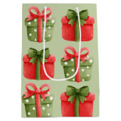 Rood, groen kerstcadeautje pastel medium cadeauzakje (Achterkant)