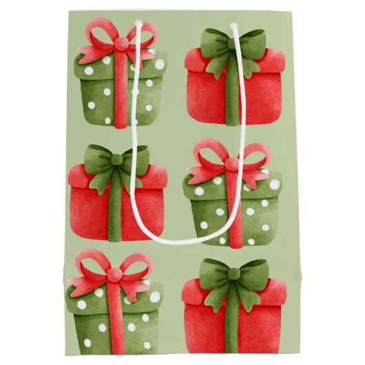 Rood, groen kerstcadeautje pastel medium cadeauzakje (Achterkant)